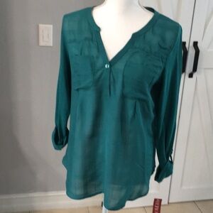 Merona Teal V-neck blouse. NWT. Size small
